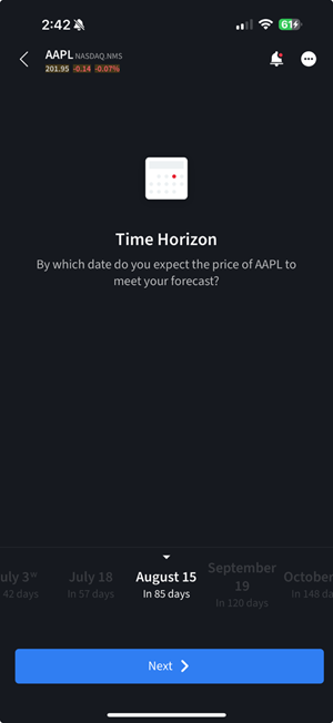 The options wizard select date on the iPhone. 